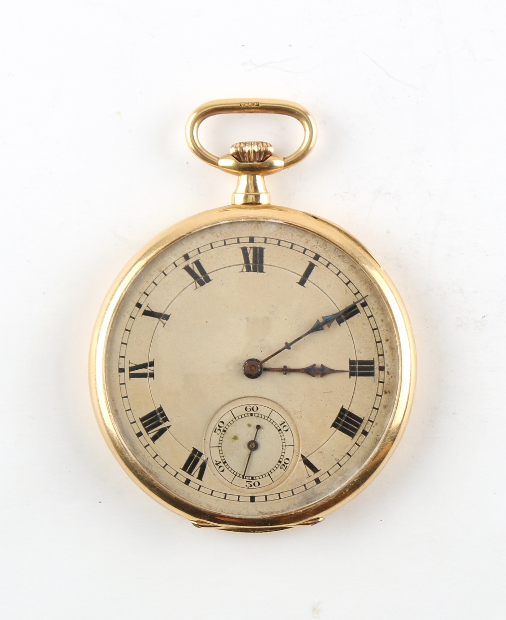 The Henry & Tricia Byrom Collection - an early 20th century 18ct gold open faced keyless wind pocket