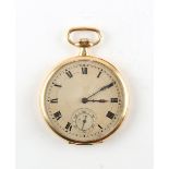 The Henry & Tricia Byrom Collection - an early 20th century 18ct gold open faced keyless wind pocket