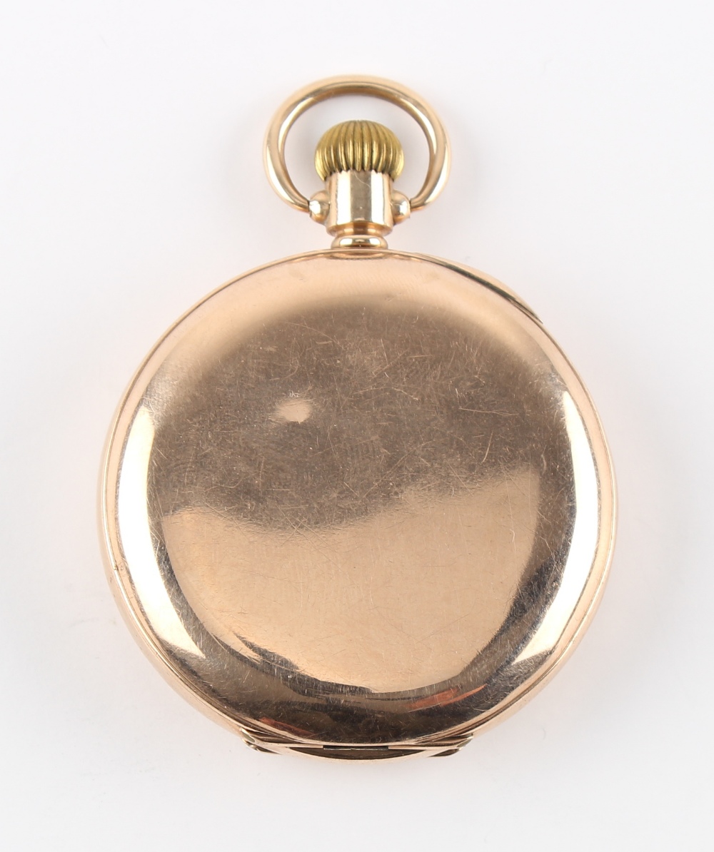 The Henry & Tricia Byrom Collection - an Omega 9ct gold half hunter cased pocket watch, with blue - Image 2 of 3