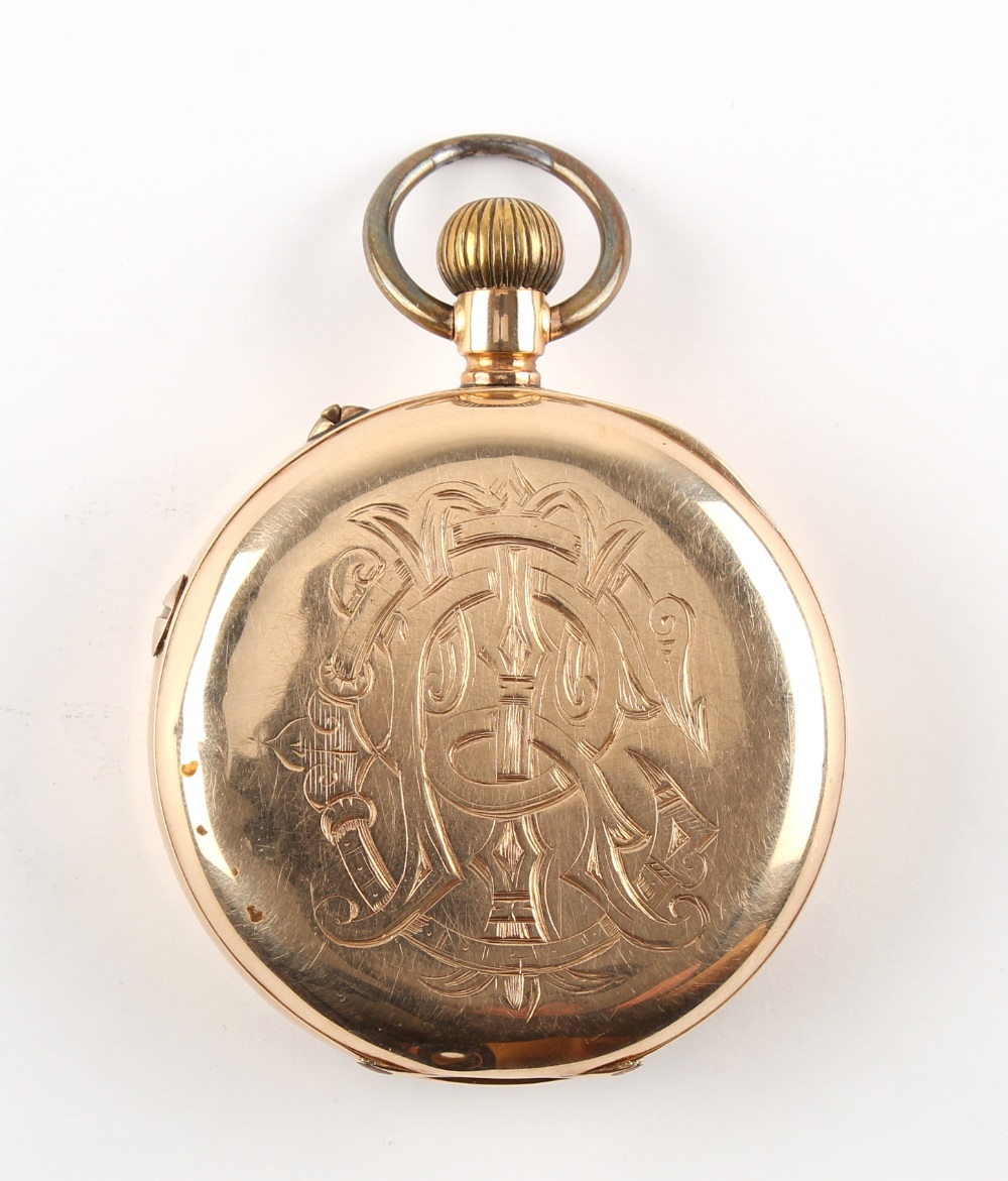 The Henry & Tricia Byrom Collection - a 14ct gold open faced keyless wind pocket watch with centre - Image 2 of 3