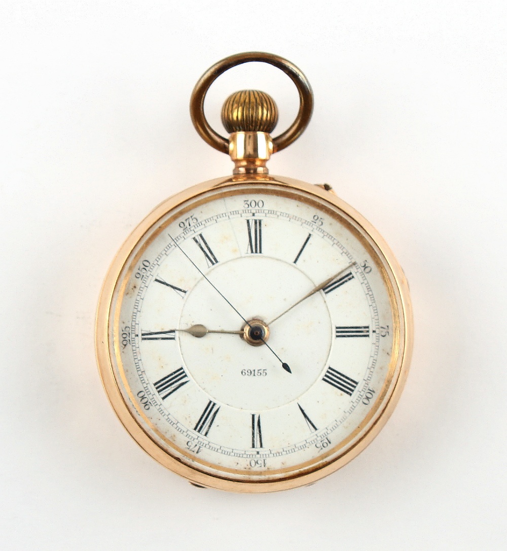 The Henry & Tricia Byrom Collection - a 14ct gold open faced keyless wind pocket watch with centre