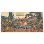 Japanese woodblock prints - Yoshifuji Utagawa (1828-1887) - Lord Ashikaga Takauji in Hyogo - a mid