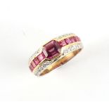 A good 18ct two colour yellow & white gold untreated pink sapphire ruby & diamond ring, signed Kern,