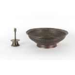 An Islamic Safavid tinned copper bowl, 18th / 19th century, 16ins. (40.5cms.) diameter; together