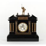 Property of a deceased estate - a 19th century black marble architectural cased mantel clock, the