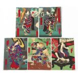 Japanese woodblock prints - Yoshitaki Utagawa (1841-1899) - five late 19th century Osaka prints,