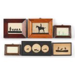 Property of a gentleman - a group of six cut-out paper silhouettes including a racehorse with jockey
