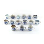 Property of a lady - a collection of fifteen 18th century blue & white cups (15).
