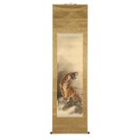 Property of a gentleman - an early 20th century Japanese scroll painting on silk depicting a