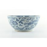 Property of a lady - a Chinese blue & white punch bowl, 19th century, painted with scattered