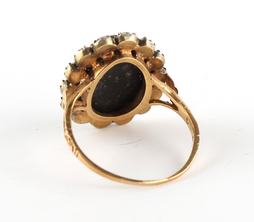 A 19th century unmarked yellow gold diamond & hardstone oval cameo ring, carved with a blackamoor or - Image 4 of 4