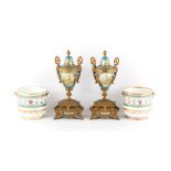 Property of a lady - a pair of late 19th century Sevres style cache pots, interlaced LL's & other