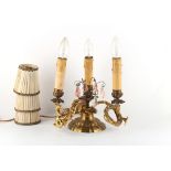 Property of a lady - a French ormolu triple light table lamp, of floral rocaille form, 13ins. (