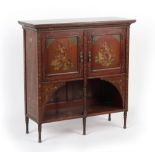 Property of a gentleman - an Edwardian mahogany & decorated two-door side cabinet with shelf
