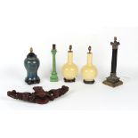 Property of a deceased estate - five assorted table lamps including three Chinese porcelain