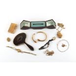 A bag containing assorted items including a broken Victorian unmarked yellow metal & seed pearl