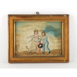 Property of a lady - a 19th century silkwork picture depicting two children with their dog, in