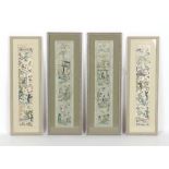 Two pairs of late 19th / early 20th century Chinese embroidered silk panels depicting ladies in