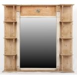 Property of a lady - a stripped pine & part white painted overmantel mirror, with Egyptian mask &