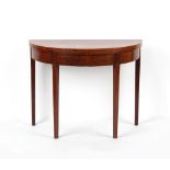 Property of a lady - a George III mahogany & boxwood strung demi-lune tea table, with square