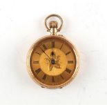 Property of a gentleman - a 14ct gold fob watch, apparently working but no guarantees are given as