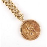 A 9ct gold St. Christopher pendant on 9ct gold chain necklace, 21.5ins. (54.5cms.) long,