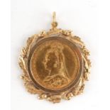 Property of a gentleman - gold coin - an 1891 Queen Victoria full sovereign, mounted as a pendant in