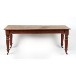 Property of a lady - a Victorian mahogany kitchen table with turned legs & castors, the top 72.25 by