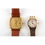 Property of a lady - a gentleman's Longines gold plated quartz wristwatch; together with a lady's