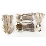 Property of a lady - a quantity of heavy grade silver Queen's pattern flatware, 42 pieces for twelve