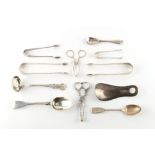 Property of a gentleman - a bag containing assorted flatware including 18th century scissor action