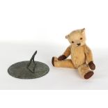 Property of a deceased estate - a teddy bear, 15ins. (38cms.) long; together with a bronze