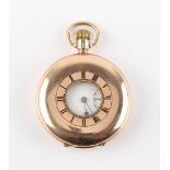 The Henry & Tricia Byrom Collection - an Omega 9ct gold half hunter cased pocket watch, with blue