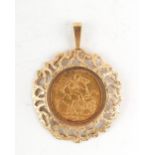 Property of a gentleman - gold coin - a 1909 King Edward VII full sovereign, mounted as a pendant in