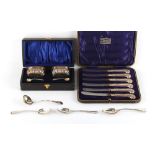 Property of a lady - a cased pair of silver salts with spoons, Birmingham 1911; together with a
