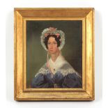 Property of a gentleman - 19th century English naive school - PORTRAIT OF A LADY - oil on canvas, 12