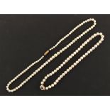 A cultured pearl uniform single row necklace, the pearls approximately 7mm diameter, the clasp set