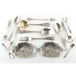 Property of a gentleman - a bag containing a pair of Continental silver cherub decorated dishes,