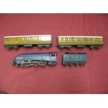 A Hornby Dublo Three Rail 'Sir Nigel Gresley and Two Teak Coaches, playworn.