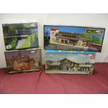 Four HO Scale Lineside Buildings and Accessories Plastic Model Kits, by Faller, Kibri, including