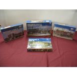 Four HO Scale Plastic Model Building Kits, by Walthers, including Merchants Row I II III Northern
