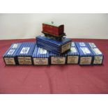 Eight Hornby Dublo 2 Rail Four Wheel Wagons, in blue striped boxes, including two SAXA Salt and