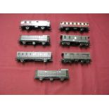 Seven"HO" Gauge Outline German Rolling Stock Items, 4, 6 and 8 wheel variants, both green, crimson