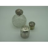 A Large Hallmarked Silver Topped Globular Glass Scent Bottle, London 1901; together with two