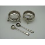 A Pair of Georgian Hallmarked Silver Salts, SA, London 1773, each of plain circular form raised on