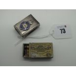 A Hallmarked Silver Matchbox Cover, JRG&S, Birmingham 1907, detailed to the front in enamel "The