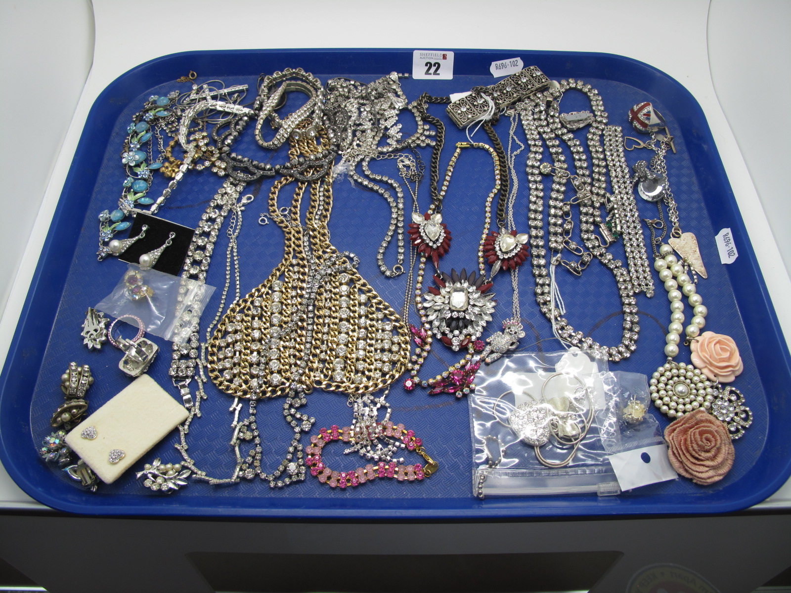 A Selection of Diamante Style Costume Jewellery, including earrings, fancy necklaces, bracelets,