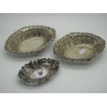 A Decorative Pair of Hallmarked Silver Bonbon Dishes, Charles Boyton, London 1895, each of oval