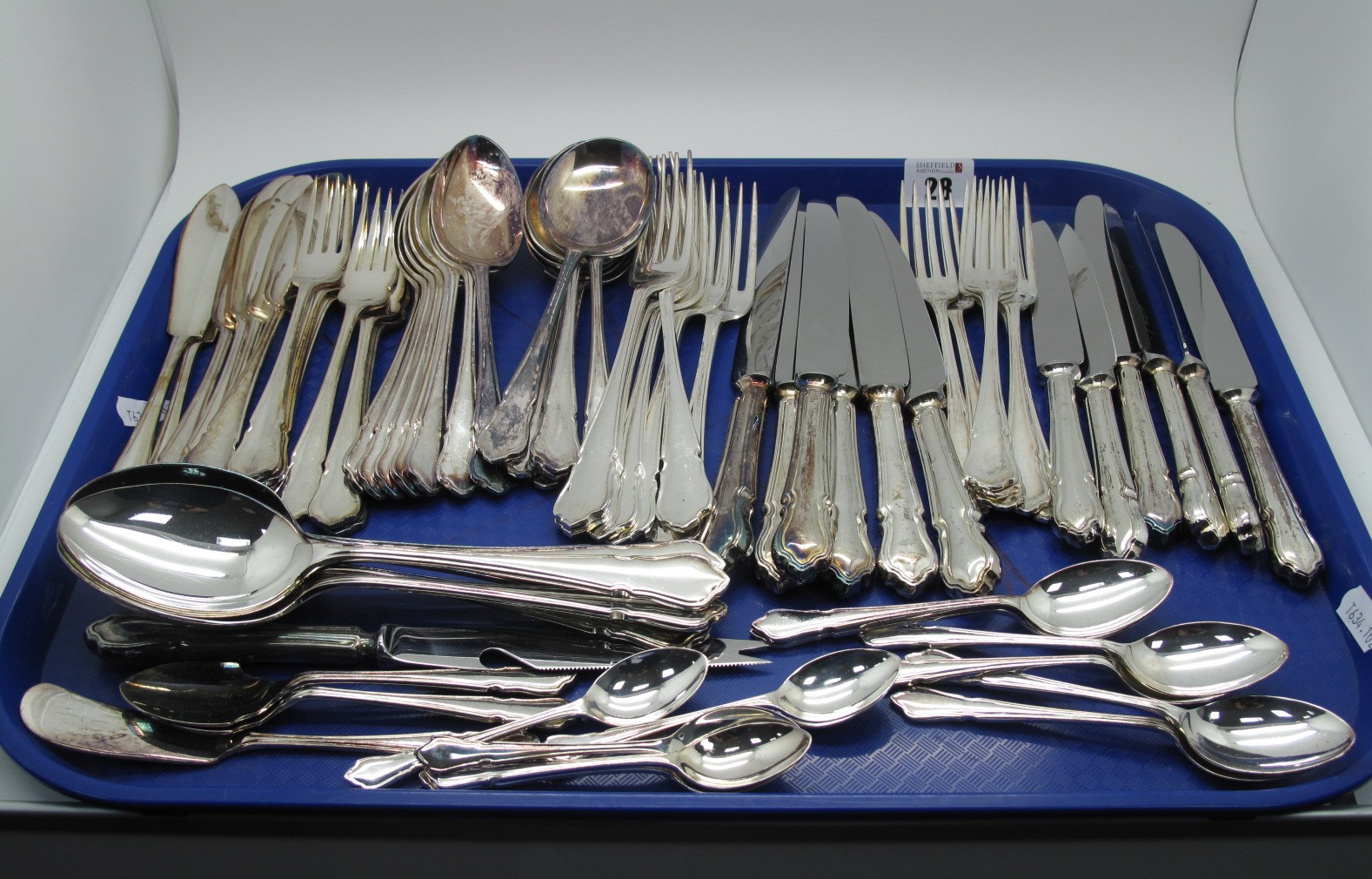 A Six Setting Canteen of Dubarry Pattern Plated Cutlery, including fish knives and forks, cheese