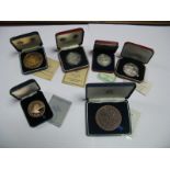 Six Individually Cased Commemorative Coins, Medallions, to include John Pinches Ltd silver medal